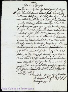 Apocha firmada per Elisabeth Barcelo Vda de Francesc Oliver á favor de Vicent Oliver als 22 de No...