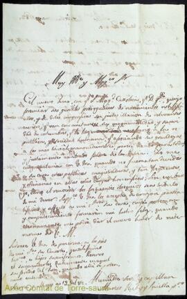 Dues cartes en un únic paper. Carta emesa pel prevere Marcos Ruby i Squella adreçada a Bernardo M...