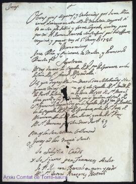 Obras pias de Juan Lliñá a 1 Mars 1736