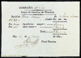 Rebut d'arbitri del Ram de Camins de Menorca de 1840
