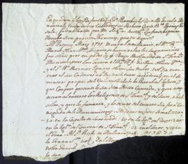 Escrit incomplet referent a la defunció el primer de maig de 1737 del prevere Marcos Olives i Mar...