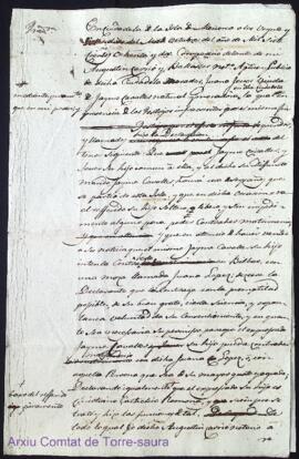 Declaracio feta per Juana Jover Vda als 27 Octubre 1782