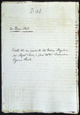 Venta de una porcioncita de terreno, otorgada por Miguel Saura, á favor de Dn. Bernardo Ignacio O...