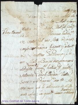 Diffinicio firmada per Margarita Moll á favor de sos germans Guillem y Juan als 2 Mars 1794