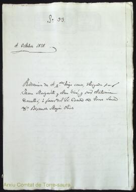 Redención de 4 quarteras trigo censo, otorgada por Juana Margarita y Ana Vivó, y por Antonia Cava...