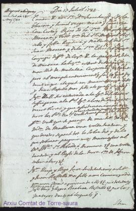 Testament de la Sra. Maria Morera als 17 Juliol 1782