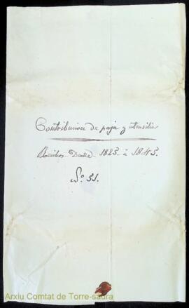 Contribución de paja y utensilios. Recibos desde 1825 á 1845