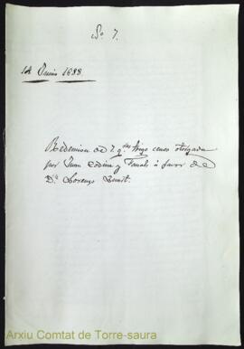 Redención de 7 quarteras trigo censo otorgada por Juan Codina y Fanals, á favor de Dn. Lorenzo Quart