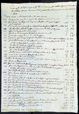 Compte de la feyna queé feta jo Ramon Gelabert per al conder de Torra Saure comensant als 9 octub...