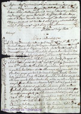 Stabliment de unas casas firmat per los manumisors de Elisabeth Arguimbau als 9 Juliol 1782