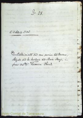 Establecimiento de una porción de terreno, otorgado por los herederos de Maria Monjo, á favor de ...