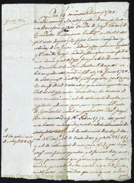 Diffinicio firmada per Juana Benejam Vda a favor de Joseph Salord en cens nom als 15 Febrer 1782