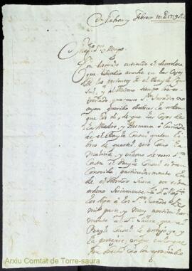 Carta adreçada al magnífic Bernardo Magín Olives i Martorell en relació a uns fets succeïts en ca...