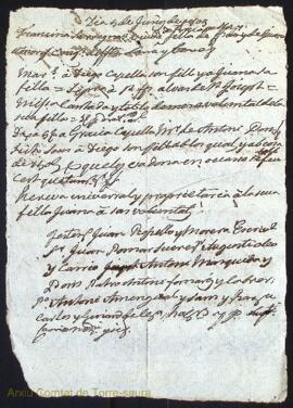 Testament de Francina Sarregnat Vda als 5 Juñy 1805