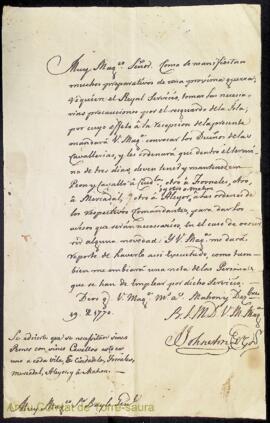 Ordre emesa pel tinent governador James Johnston adreçada al batlle general de Menorca de convoca...