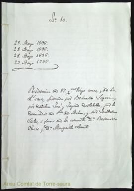 Redención de 87 quarteras trigo censo, y de 50 libras censo, firmada por Bernardo Segui, por Cata...