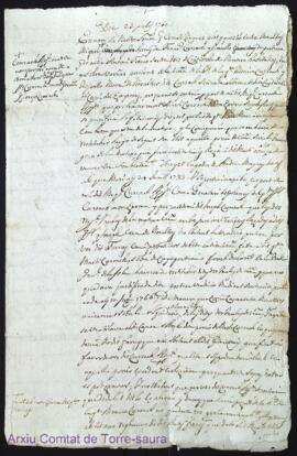 Concordia entre Antoni Fornes y Miquel Cursach á 23 Juriol 1769