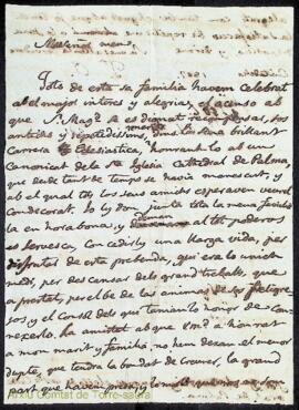 Carta emesa possiblement per Francisca Olives Squella adreçada a Antoni Roig Rexart, canonge elec...