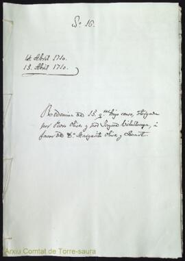 Redención de 15 quarteras trigo censo, otorgada por Pedro Sintes y por Jaime Vilallonga, á favor ...