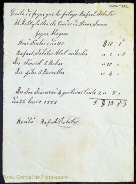 Conta de feyne que he feta yo Rafael Sabater pel Molt Ylustra Srs. Conder de Torre Saure