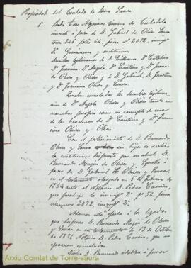 Nota de la relació de propietats de Gabriel Olives i Saura, quart comte de Torre-saura, de com el...