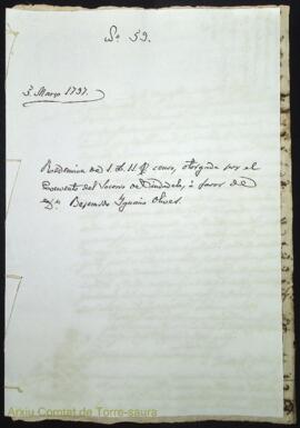Redención de 1 libra 11 sueldos censo, otorgada por el Convento del Socorro de Ciudadela, á favor...