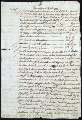 Contracte d'amitges de la possessió de Santa Teresa firmat a favor de Nicolau Pons als 15 Abril 1782