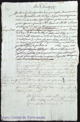 Poder firmat per Joseph Mercadal de La Torreta a favor de Bernat Mollá Sabater als 2 Mars 1777