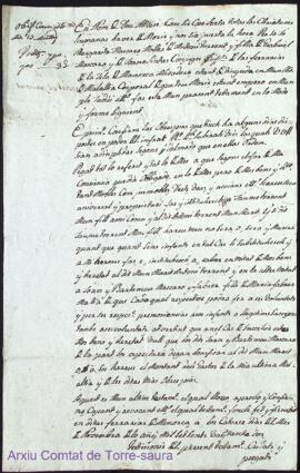 Testament de Margarita Mascaro muller de Antoni Torrent de las Ferrerias als 14 Novembre 1782