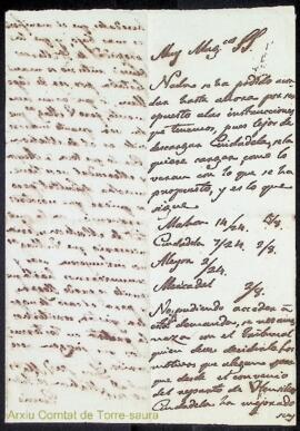 Carta emesa per Gabino Olives i Olives en el càrrec de batlle general de Menorca