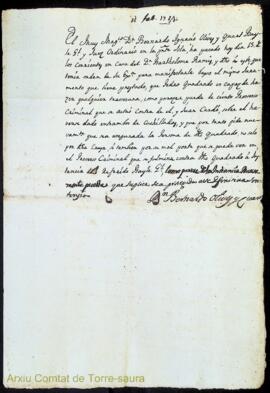 Nota redactada per Bernardo Ignacio Olives i Quart, batlle general i jutge ordinari de l'illa de ...