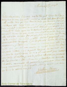 Carta emesa per Guillermo Olives i Olives adreçada a la seva mare, Francisca Olives i Squella, de...