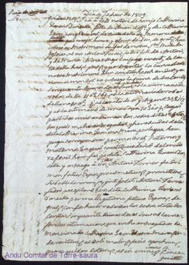 Spolit de Antoni Ferrer fadri ab Mariana Llorens Donzella als 4 Febrer de 1809