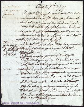 Arrandament del Hort del Dt. Joseph Quadrado pvre a favor de Francesch Barceló als 8 Desembre 1777