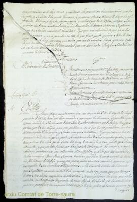 Còpia trencada i incompleta d'un expedient de la Reial Governació de Menorca sobre diversos assum...