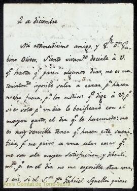 Carta datada el 2 de desembre emesa per Manuel [...] i adreçada al seu amic Gabino Olives i Olive...