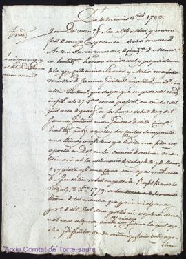 Diffinicio firmada per Jaume Guitart a favor de Esperansa Melia sa sogra als 4 Novembre 1782