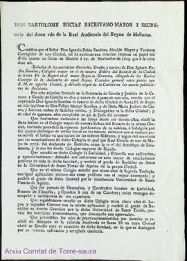 Relación de meritos de Dn. Ignacio Sandino Alcalde de Mallorca