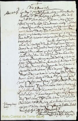 Spolit de Dª Angela Olivar ab lo Dr. Dn. Pere Sintes als 9 Mars 1767