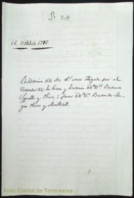 Redención de 40 libras censo otorgada por el curador de los bienes y herencia de Dn. Bernardo Squ...