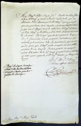 Correspondència sobre diferents assumptes oficials adreçada a Bernardo José Olives i Olives com a...