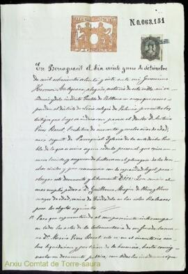 Poder d'Antonio Vives i Bonet, prevere de l'església de la Pobla de Vallbona, a favor de Guillerm...