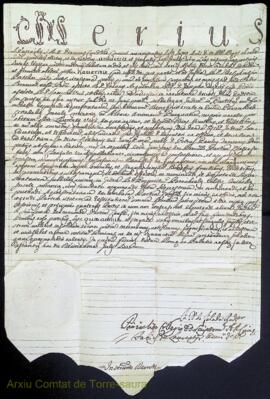 Instrumentum decreti emès pel cardenal Neri Maria Corsini a Roma, relatiu a un assumpte vinculat ...