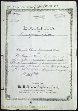 Escritura de Compra-Venta Otorgada el 6 de Diciembre de 1901 por D. Rafael Florit Sancho en nombr...