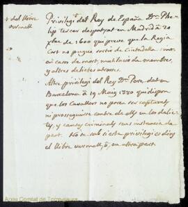 Nota sobre dos privilegis reials extrets del Llibre Vermell