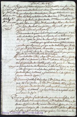 Testament del Noble Dn. Bernat Joseph Olives y Olives fet als 10 Mars 1777