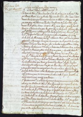 Testament del Sr. Juan Olivar donzell de Ciutadella fet als 20 Maig 1736