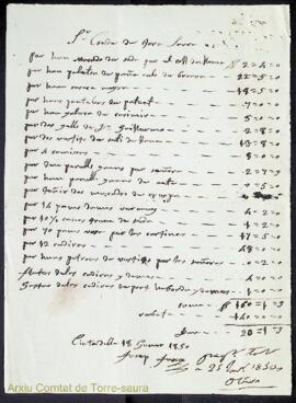 Justificants i rebuts de compres i despeses diverses corresponents a l'any 1850 realitzades pel c...