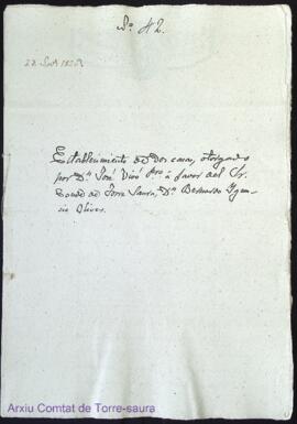 Establecimiento de dos casas, otorgado por Dn. José Vivó Pro. Á favor del Sr. Conde de Torre Saur...